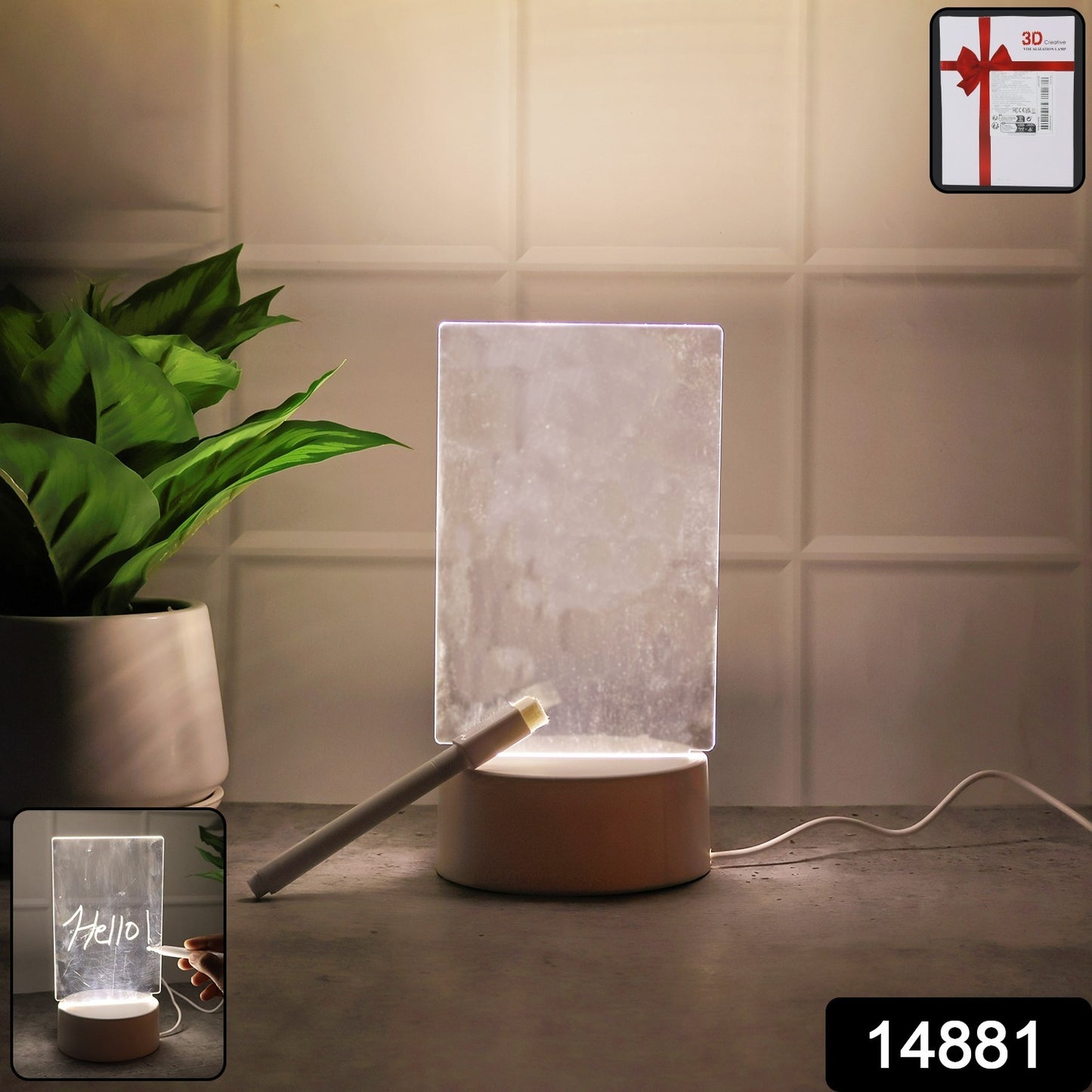 Wukusy LED acrylic message board night lamp used as modern home decor with customizable light display.