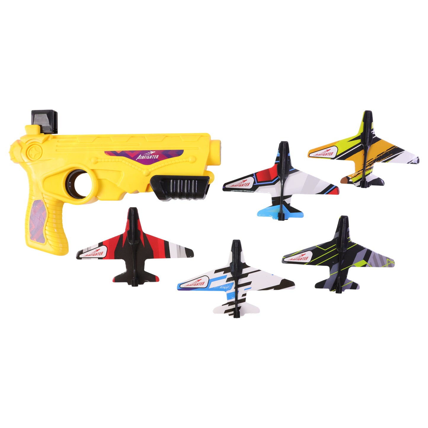 Wukusy Air Battle Plane Launcher Gun toy for kids with foam glider set, featuring colorful aircraft and launcher for outdoor play