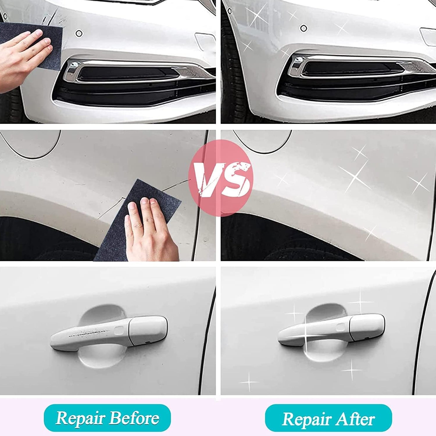 Wukusy Nano Magic Car Scratch Remover Cloth set for repairing car paint scratches, includes 45ml solution, gloves, and nano cloths.