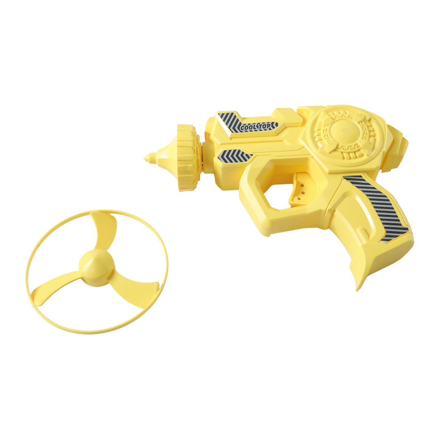 Wukusy Rapid Rotor Flying Launcher Toy Gun Set with colorful spinning rotor toys on a white background