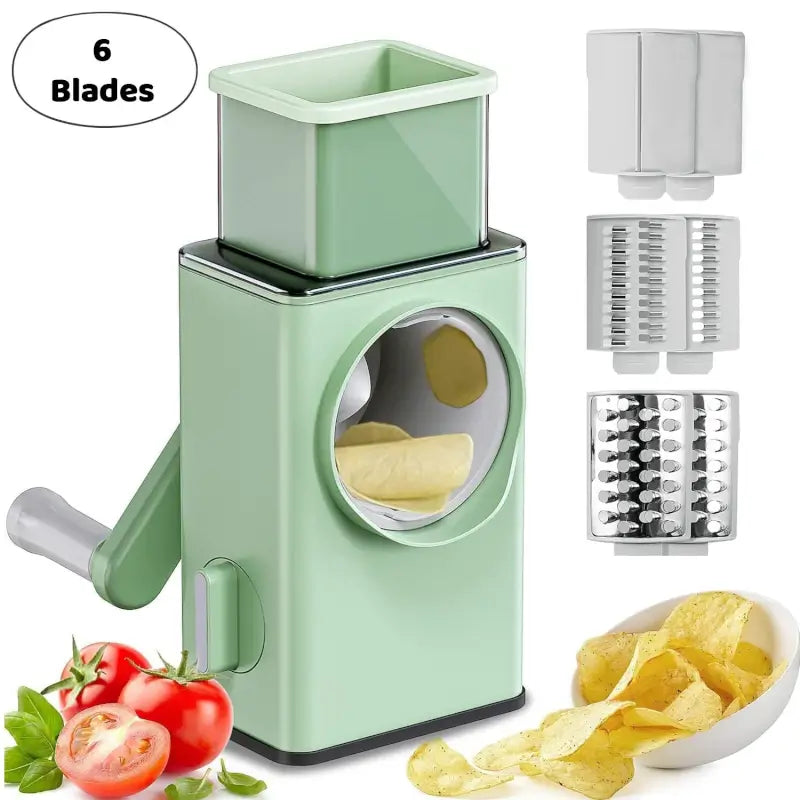 Ekom stainless steel vegetable chopper with 6 blades, kitchen mandoline slicer for efficient vegetable slicing and dicing.