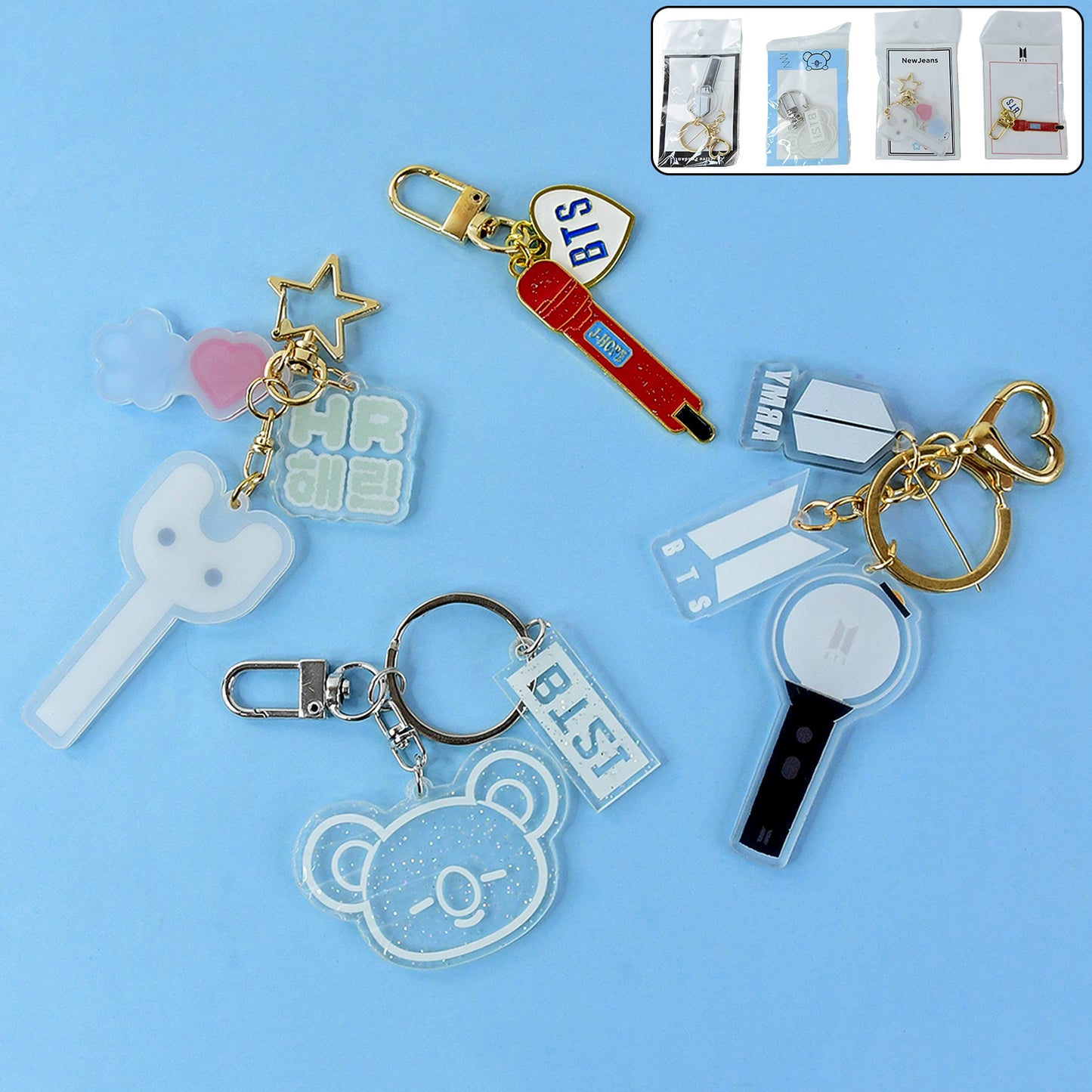 Cute Wukusy acrylic and metal keychain with mixed designs, featuring colorful and playful accessories on a keyring.