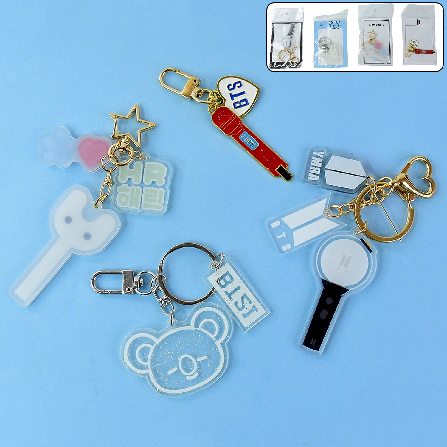 Cute Wukusy acrylic and metal keychain with mixed designs, featuring colorful and playful accessories on a keyring.