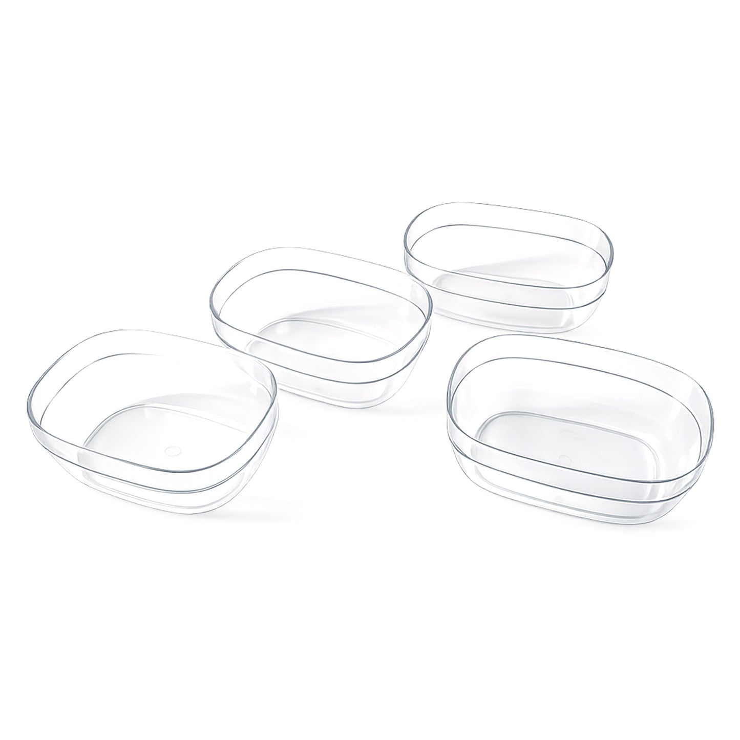 Set of four transparent Wukusy multipurpose serving bowls with smooth, clear design for versatile kitchen use.
