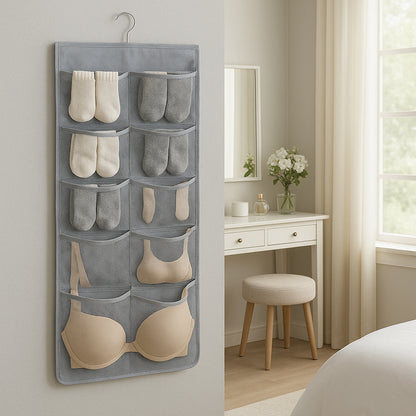 Wukusy hanging garment organizer storage bag with multiple compartments, ideal for closet organization and home improvement.