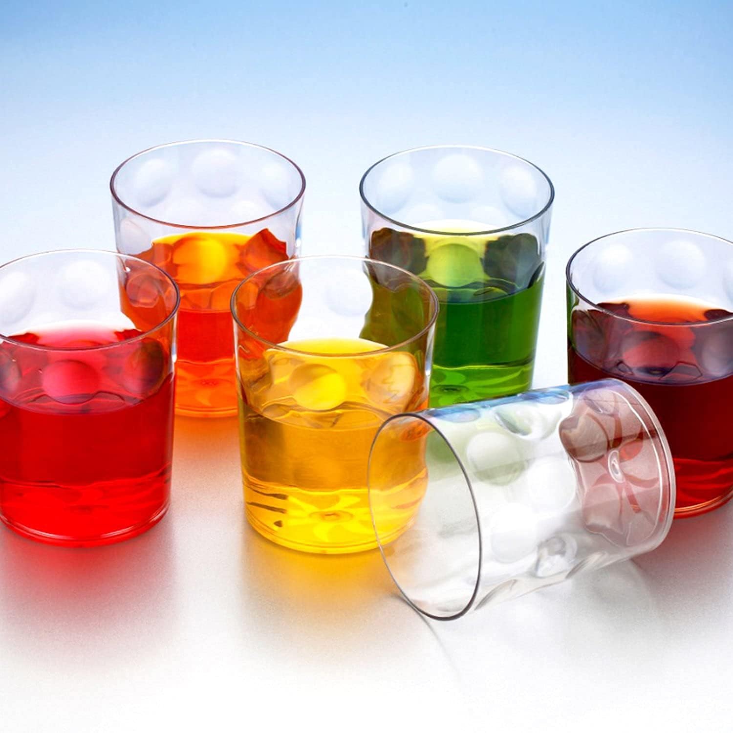 Set of 6 Wukusy Magic Glass clear glass bubble water and juice glasses, showcasing their unique bubble design and transparent finish.