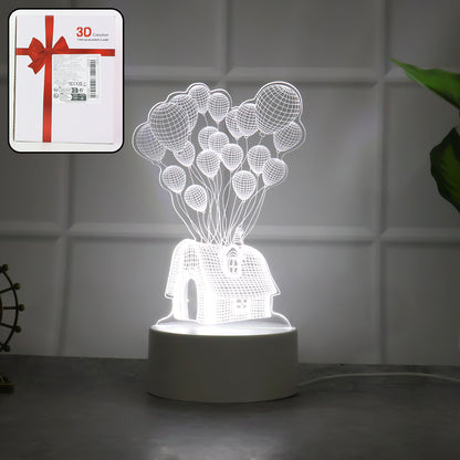 Wukusy 3D illusion LED night lamp featuring a house and balloons design, ideal for home decor lighting and ambiance.