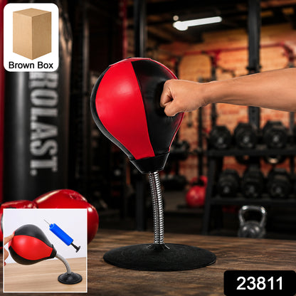 Wukusy inflatable desktop punching bag with air pump, compact design, colorful, ready for punching practice on a desk.