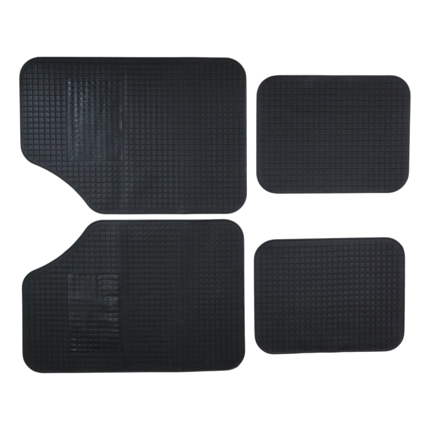Wukusy universal heavy-duty car floor mat set with four black rubber mats for front and rear vehicle flooring protection