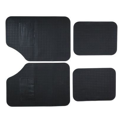 Wukusy universal heavy-duty car floor mat set with four black rubber mats for front and rear vehicle flooring protection