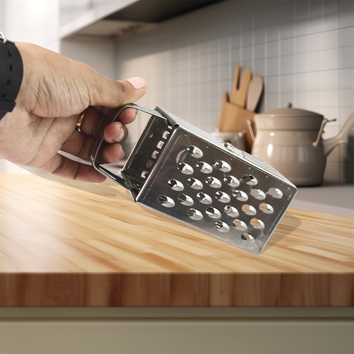 Wukusy Supermom Premium 4-in-1 stainless steel grater and slicer for kitchen prep, compact and versatile kitchen tool