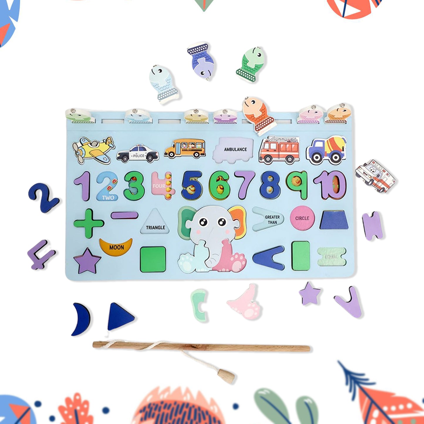 Wukusy wooden number puzzle match board with magnetic rod, educational toy for learning numbers and fine motor skills.