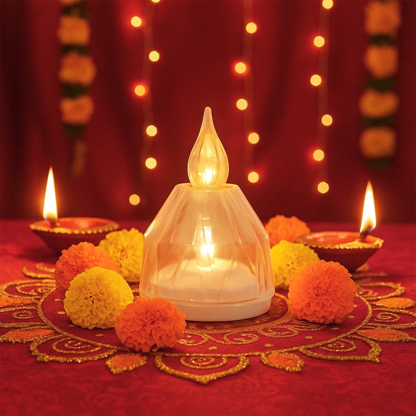Set of 8 Wukusy LED flameless decorative Diyas for home decor, featuring warm glow and realistic design for festive ambiance.