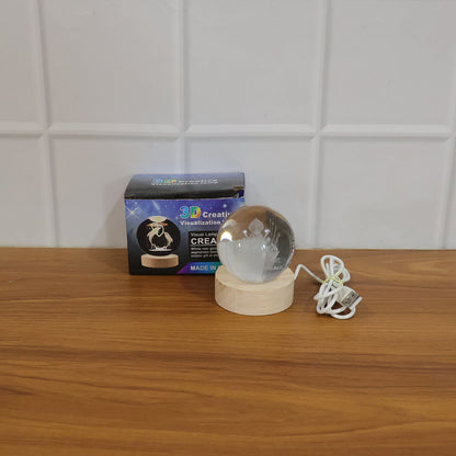 3D Crystal Lakshmi Ball LED night lamp with wooden base, decorative crystal decor and soft lighting from Wukusy.