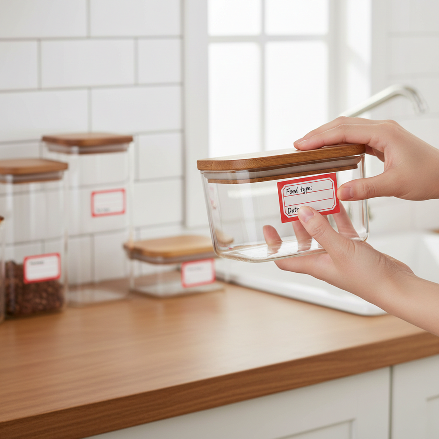 Set of 50 Wukusy self-adhesive label stickers on a white sheet, perfect for organizing and labeling various items.