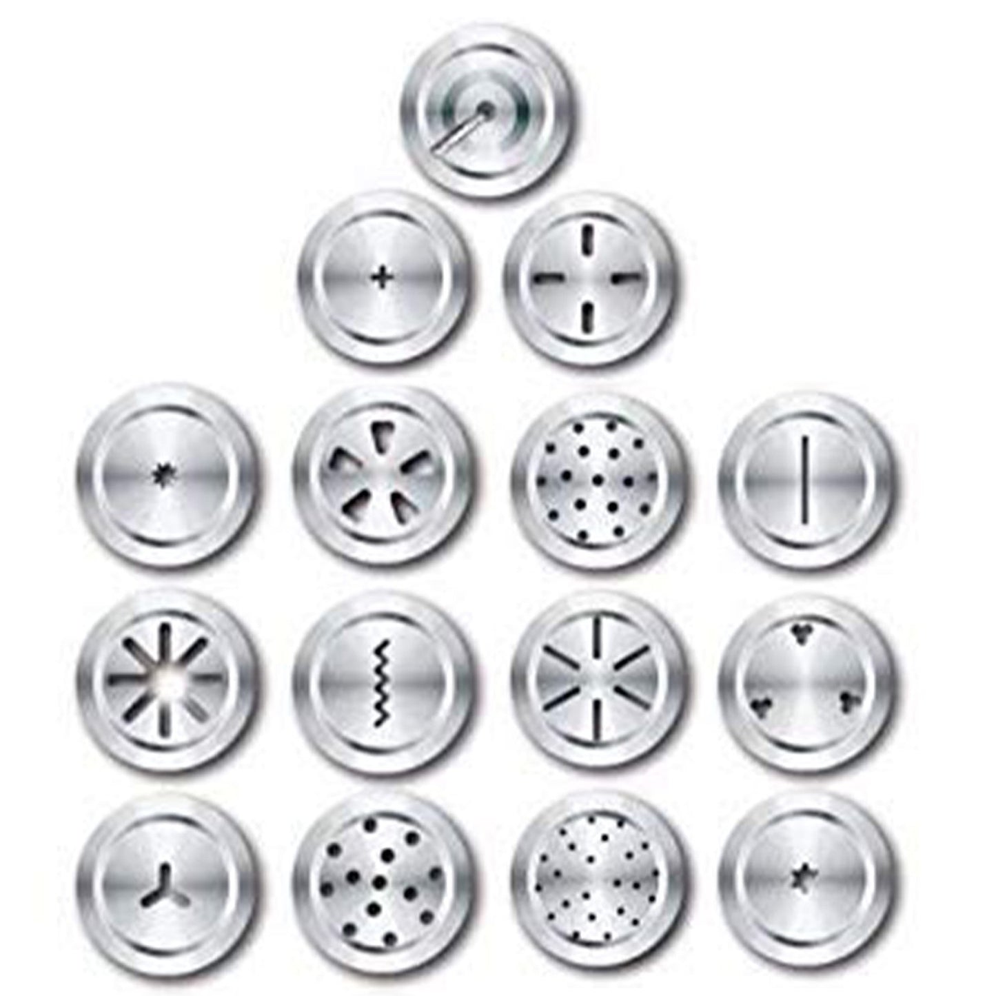 Wukusy 15-in-1 stainless steel kitchen press with multiple attachments for versatile food preparation, displayed with various parts.