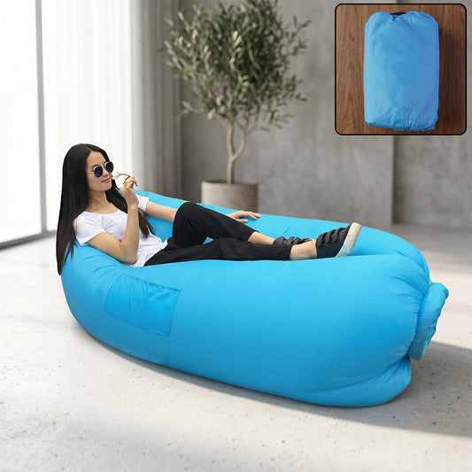 Wukusy inflatable air lounger sofa for outdoor camping, beach, and pool relaxation, shown fully inflated and ready for use.