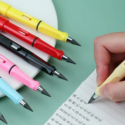 Wukusy 2-in-1 everlasting inkless pencil with replaceable head and eraser, portable reusable magic stationery for kids and office use