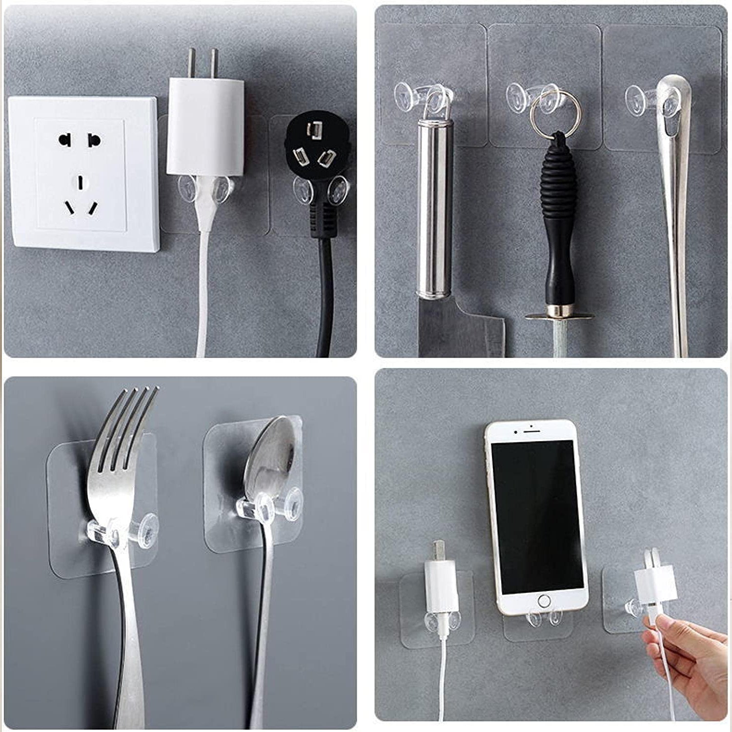 Set of five Wukusy adhesive plastic wall hooks with strong hold, self-stick hangers for lightweight items on smooth surfaces.