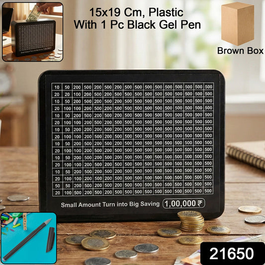 Wukusy reusable money saving piggy bank with black gel pen, 15-19 cm, ceramic or plastic, featuring coin slot and pen holder