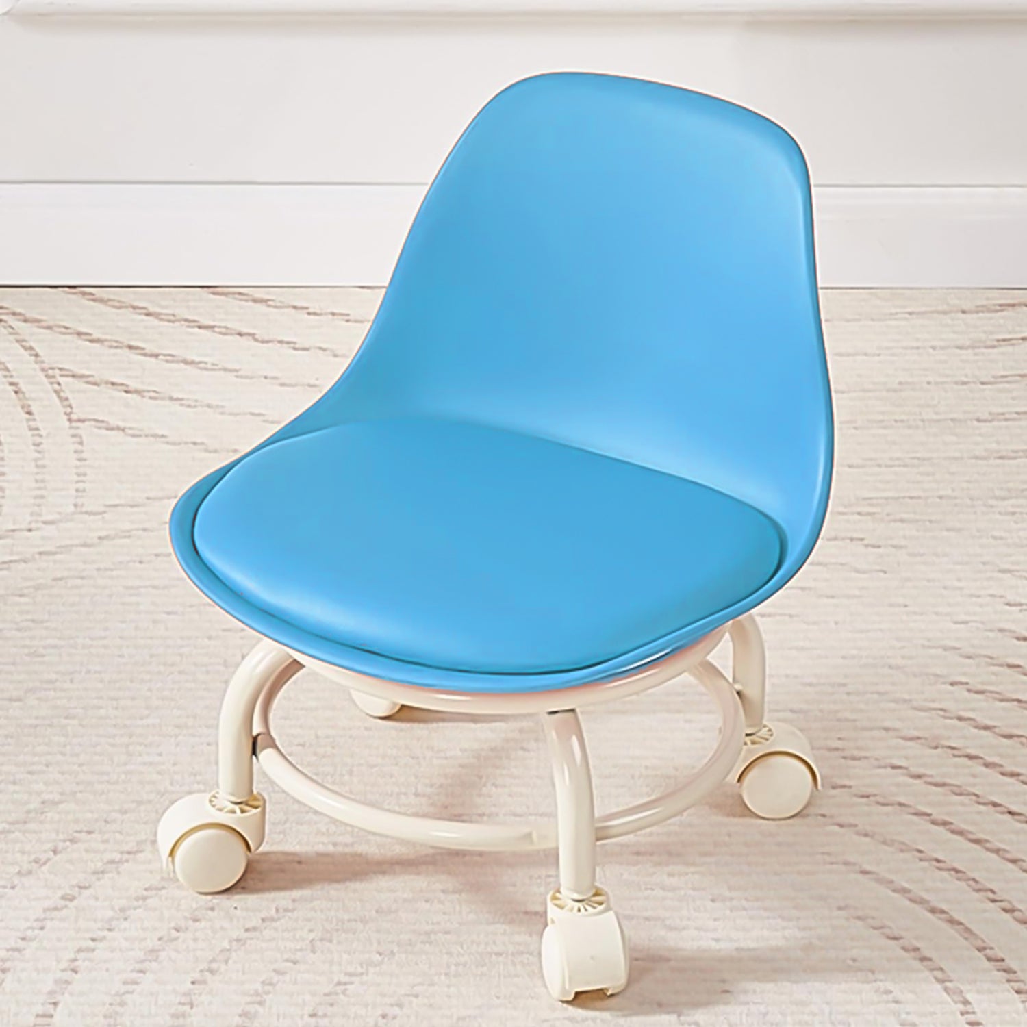 Wukusy plastic low round rolling stool with wheels, colorful pedicure stool for home improvement, adjustable height and comfortable seat