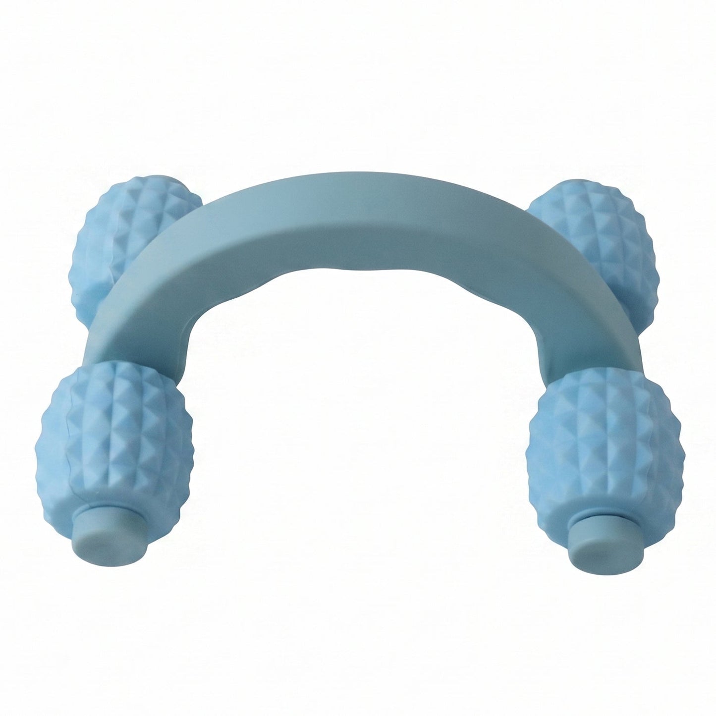 Wukusy handheld 4-roller body massager for muscle relaxation, shown with arms, legs, and back in use.
