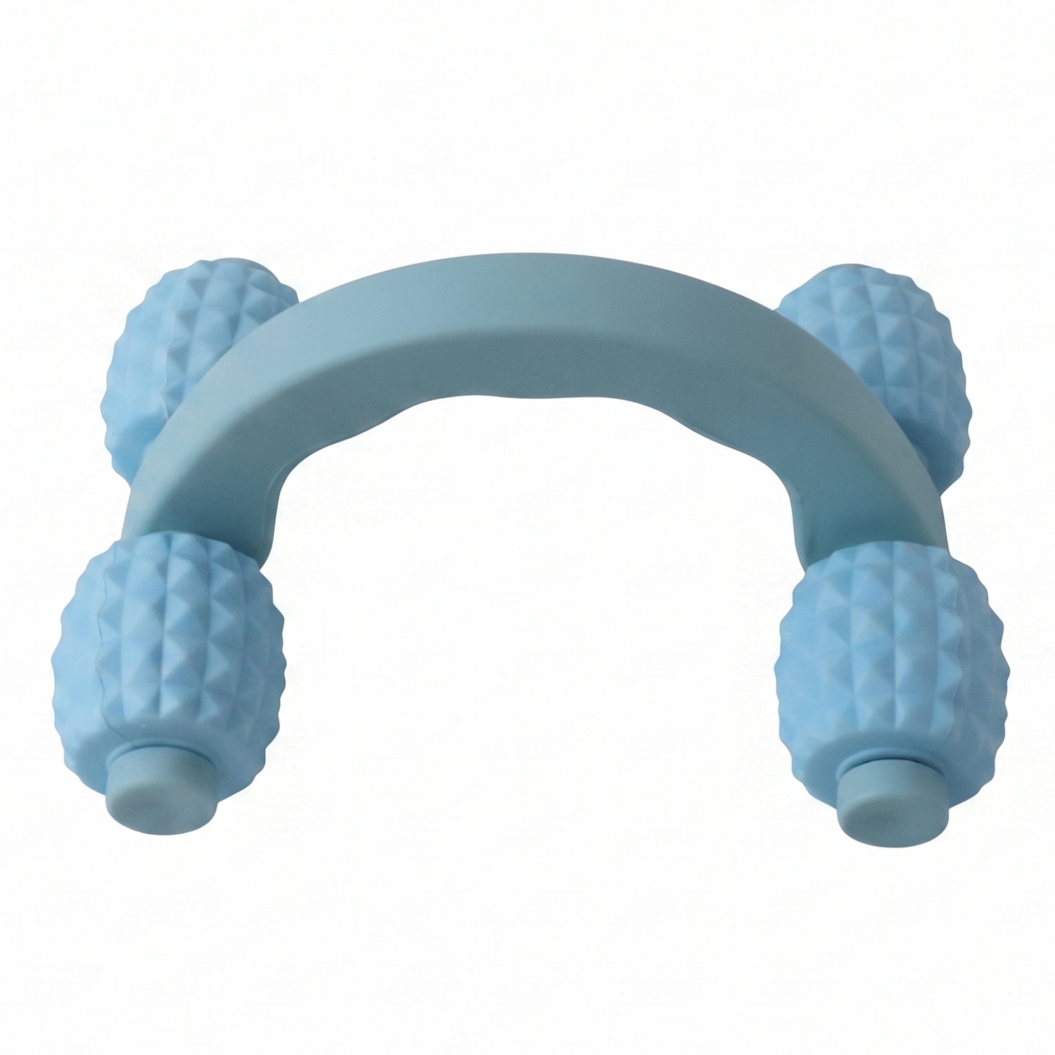 Wukusy handheld 4-roller body massager for muscle relaxation, shown with arms, legs, and back in use.