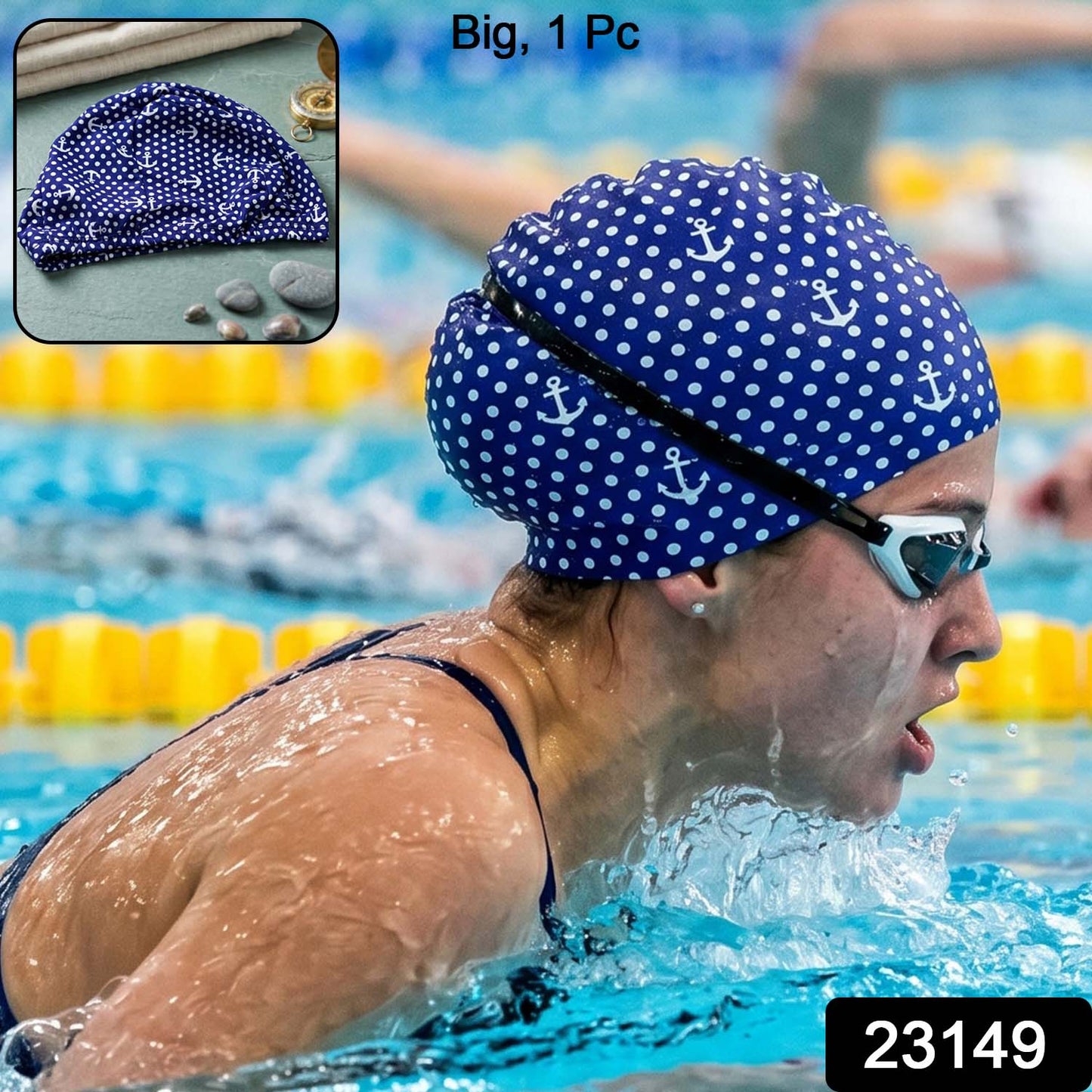 Stretchable swimming cap by Wukusy, premium quality, shown in black, designed for comfortable fit and water resistance.