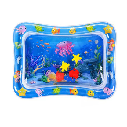Wukusy inflatable baby water mat with colorful designs, suitable for infants aged 3 to 15 months, featuring playful activity centers.