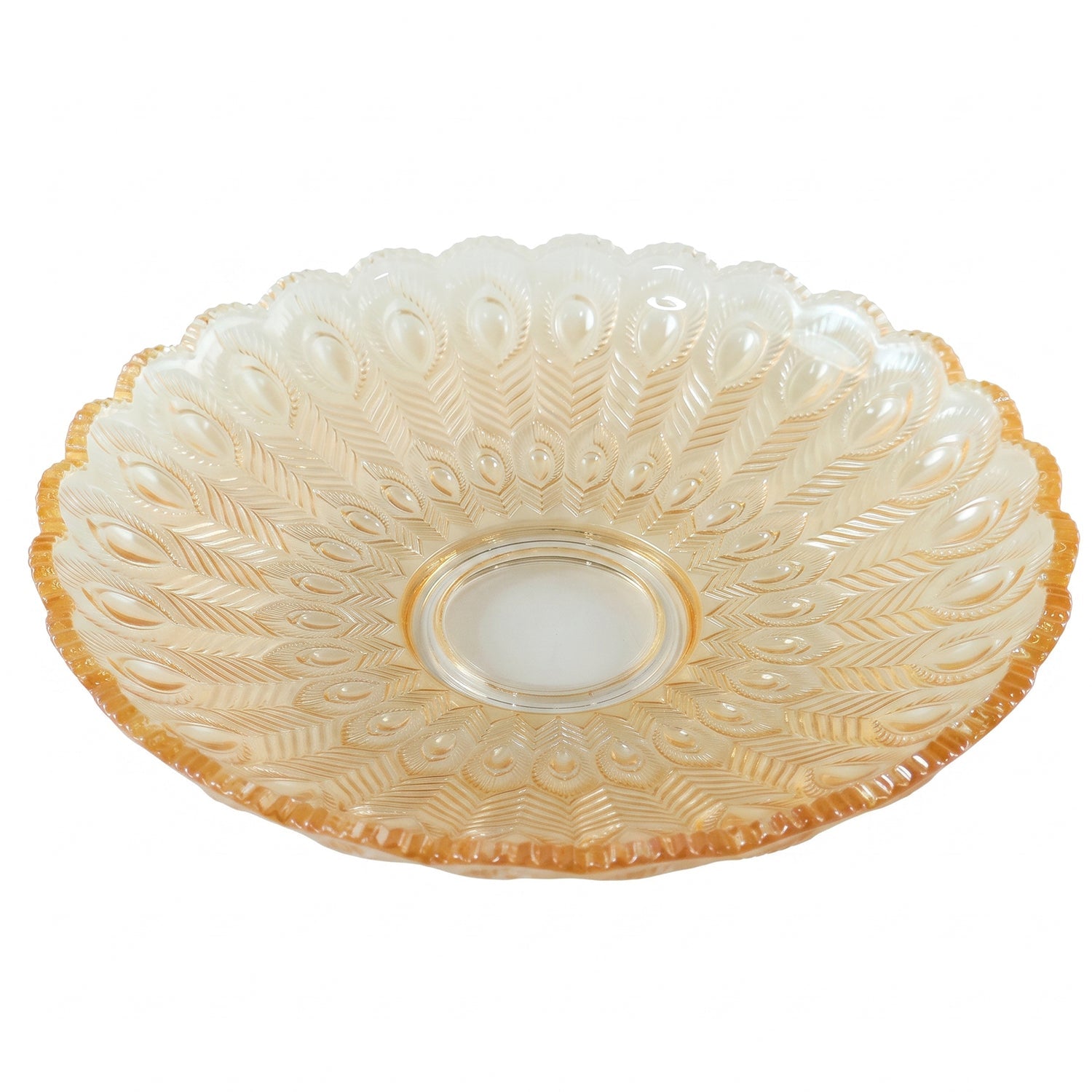 Wukusy glass round serving plate, 23x23 cm, decorative fruit snack platter with clear glass surface and elegant design.