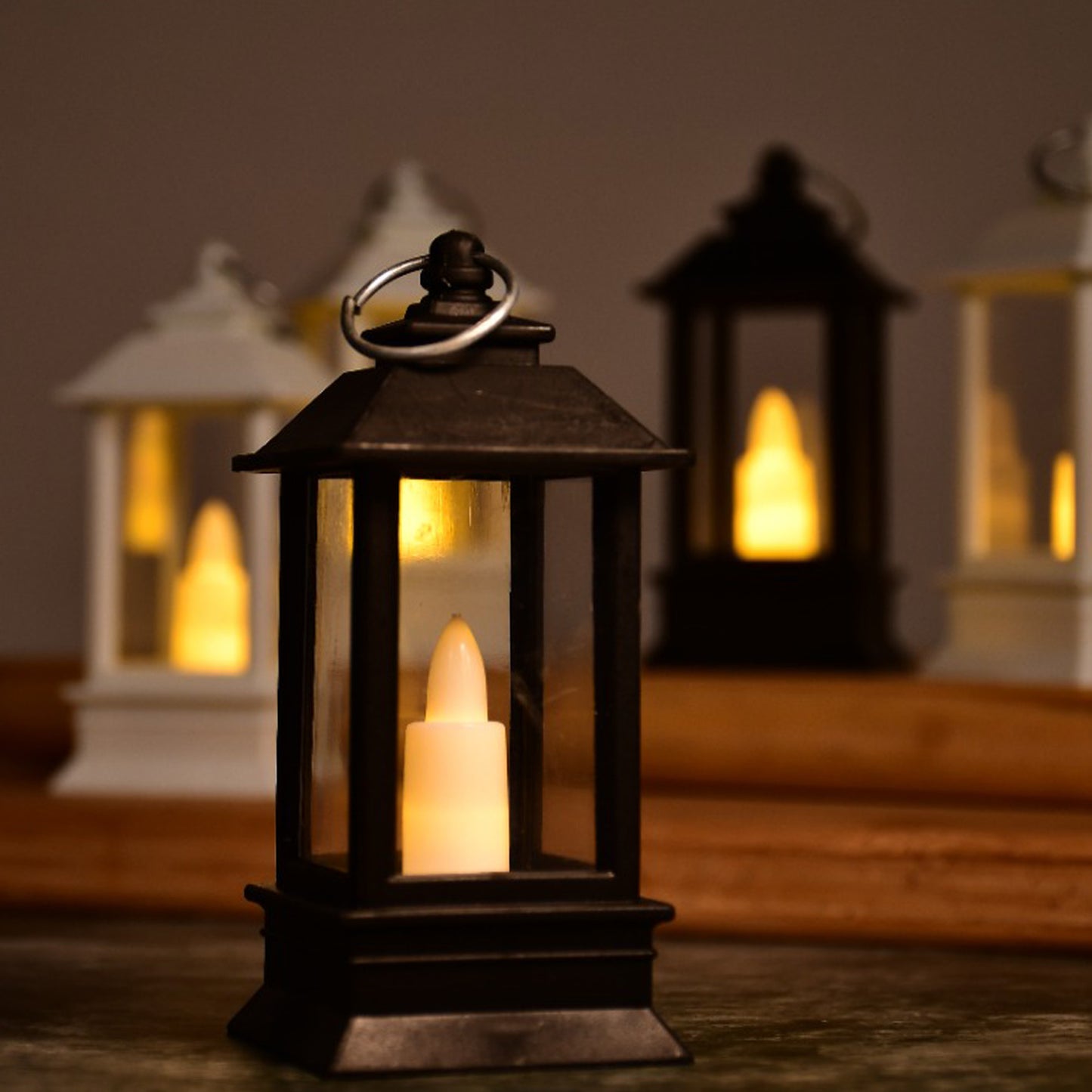 Set of 24 Wukusy classic style lanterns with rustic battery-operated flameless candles for indoor and outdoor home decor.