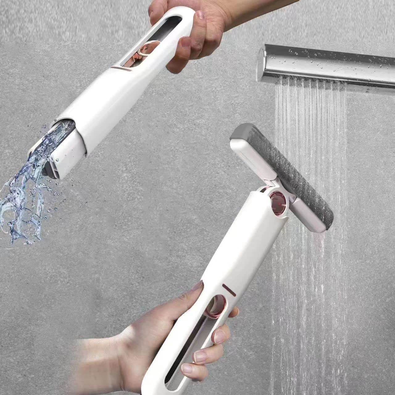 Wukusy portable self-squeeze short mop with cotton head and sponge, ideal for bathroom, kitchen cleaning, compact and absorbent.