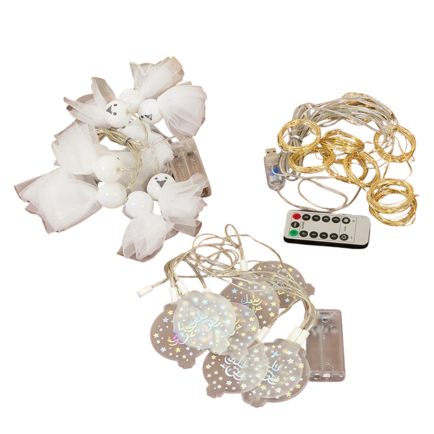 Wukusy decorative LED string light set with mixed design, featuring warm glowing LED bulbs on a clear wire for festive decor.