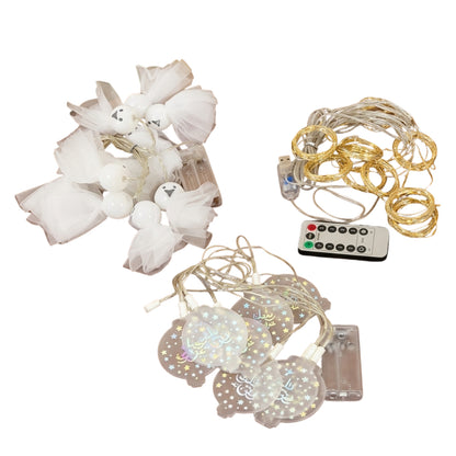 Wukusy decorative LED string light set with mixed design, featuring warm glowing LED bulbs on a clear wire for festive decor.