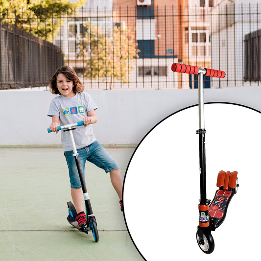 Wukusy basic kids ride-on leg push scooter with three wheels, foldable design, height adjustment, and multicolor for boys and girls.