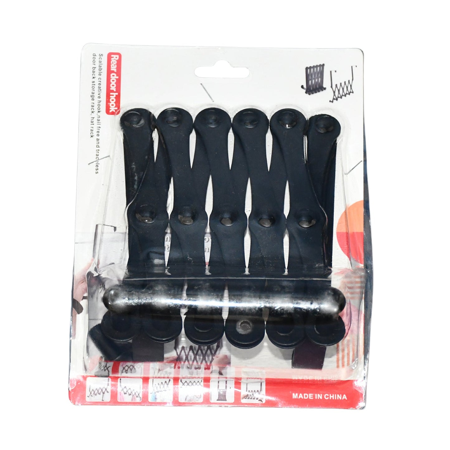 Steel door hanger coat rack with 6 hooks, durable Wukusy home improvement accessory for organizing coats and bags.