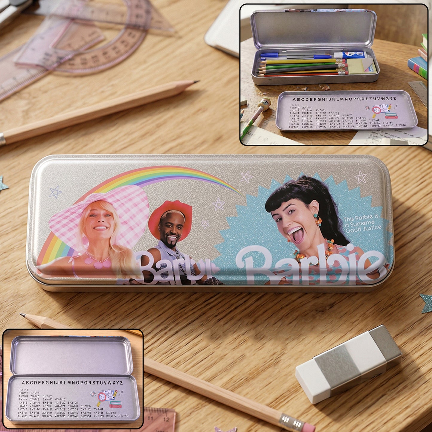Wukusy multipurpose printed metal pencil box with colorful design, compact storage for pencils and stationery items.
