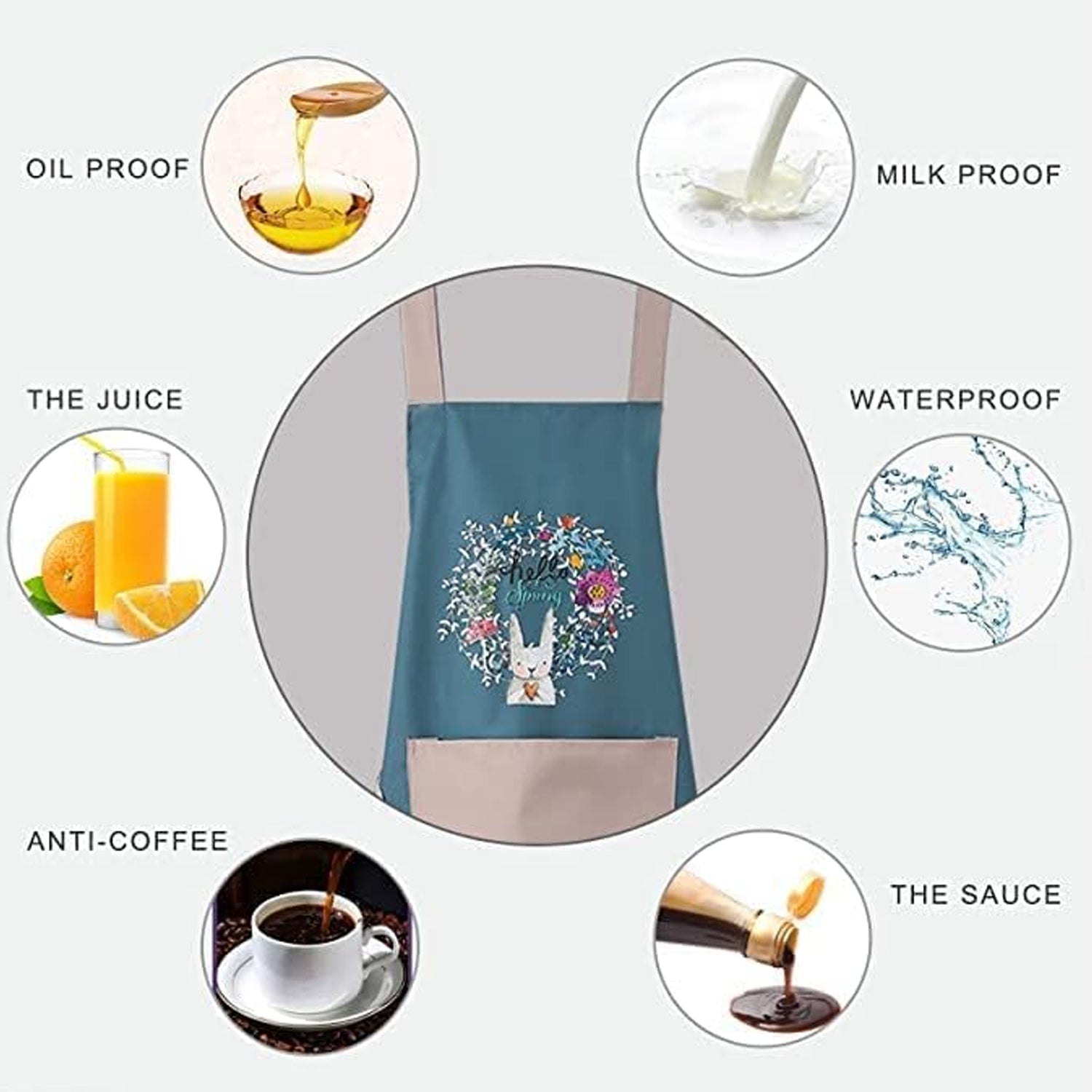 Wukusy multipurpose kitchen cooking apron with front pocket, made of durable fabric, in a neutral color with adjustable straps