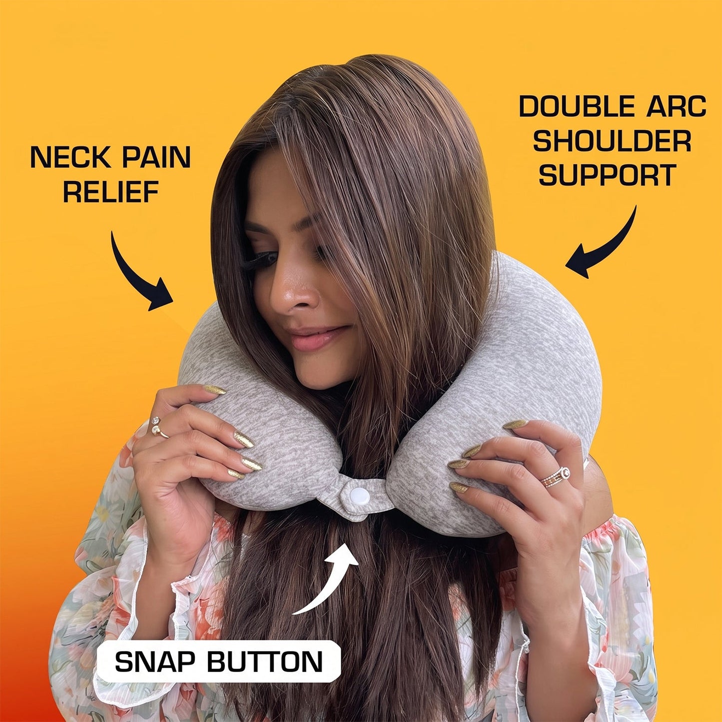Grey melange U-shaped travel neck pillow from Wukusy providing soft head and neck support for comfortable journeys.