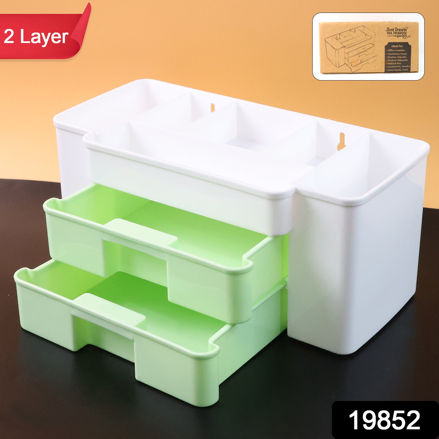 Wukusy 2-layer desktop storage organizer with compartments for home and kitchen organization, made of durable material.