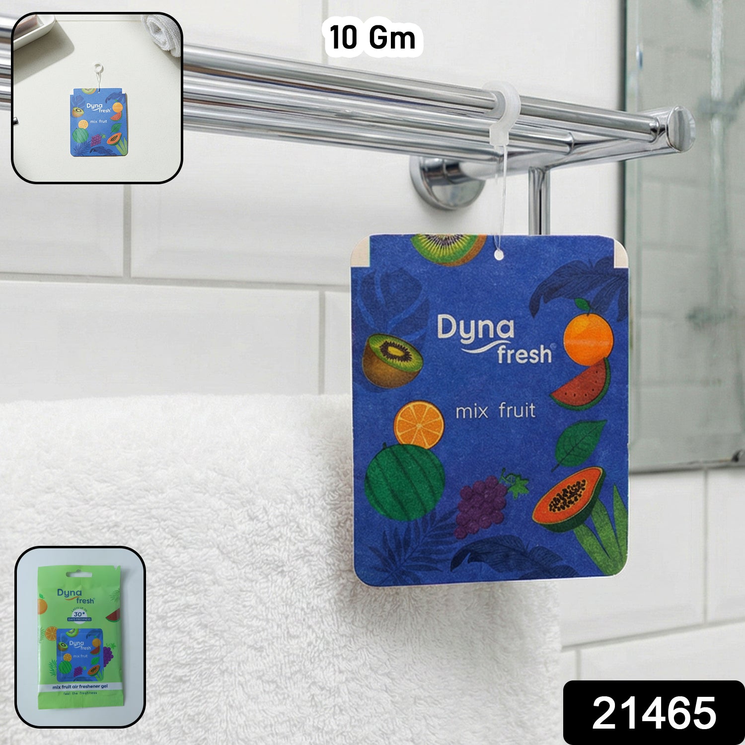 Wukusy Mix Fruit Hanging Air Freshener Gel, 10g, with colorful fruit-shaped gel in clear hanging package.