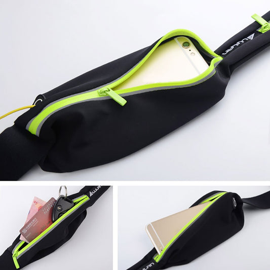 Wukusy 6202 waterproof waist bag with reflective strip, ideal for running, hiking, jogging, and walking activities.
