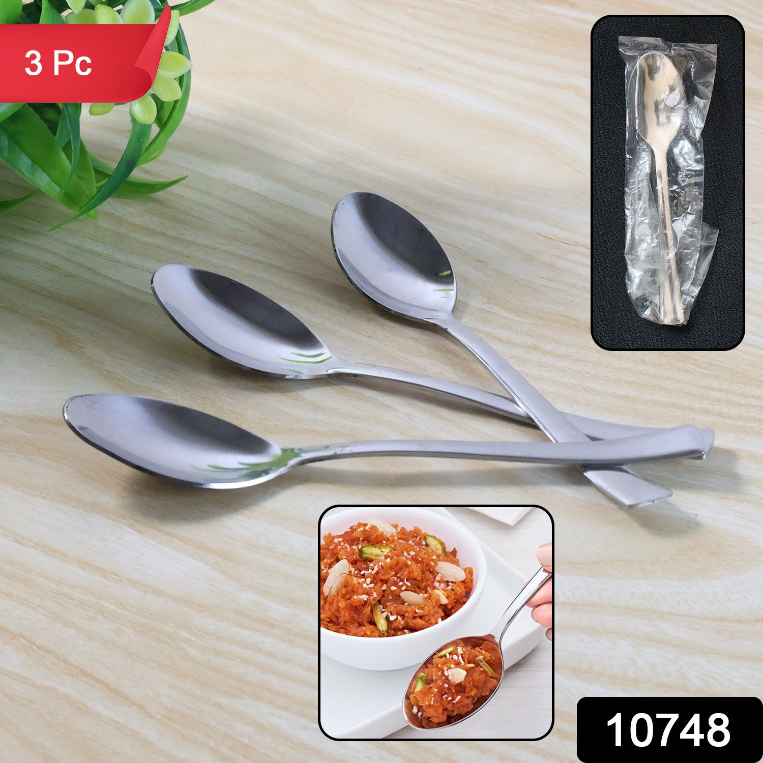 Set of three Wukusy Everyday Dining Spoons, stainless steel kitchen utensils for daily meals, with sleek, ergonomic design.