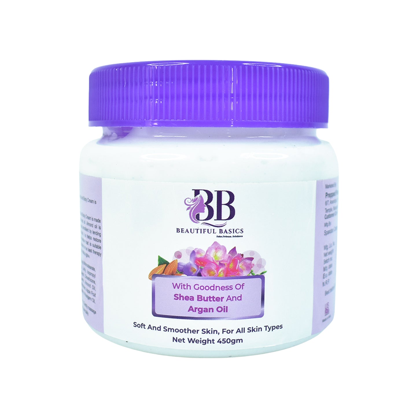 Wukusy Beautiful Basics Shea Butter and Argan Oil Body Cream in a 450g jar with a creamy texture and natural ingredients.