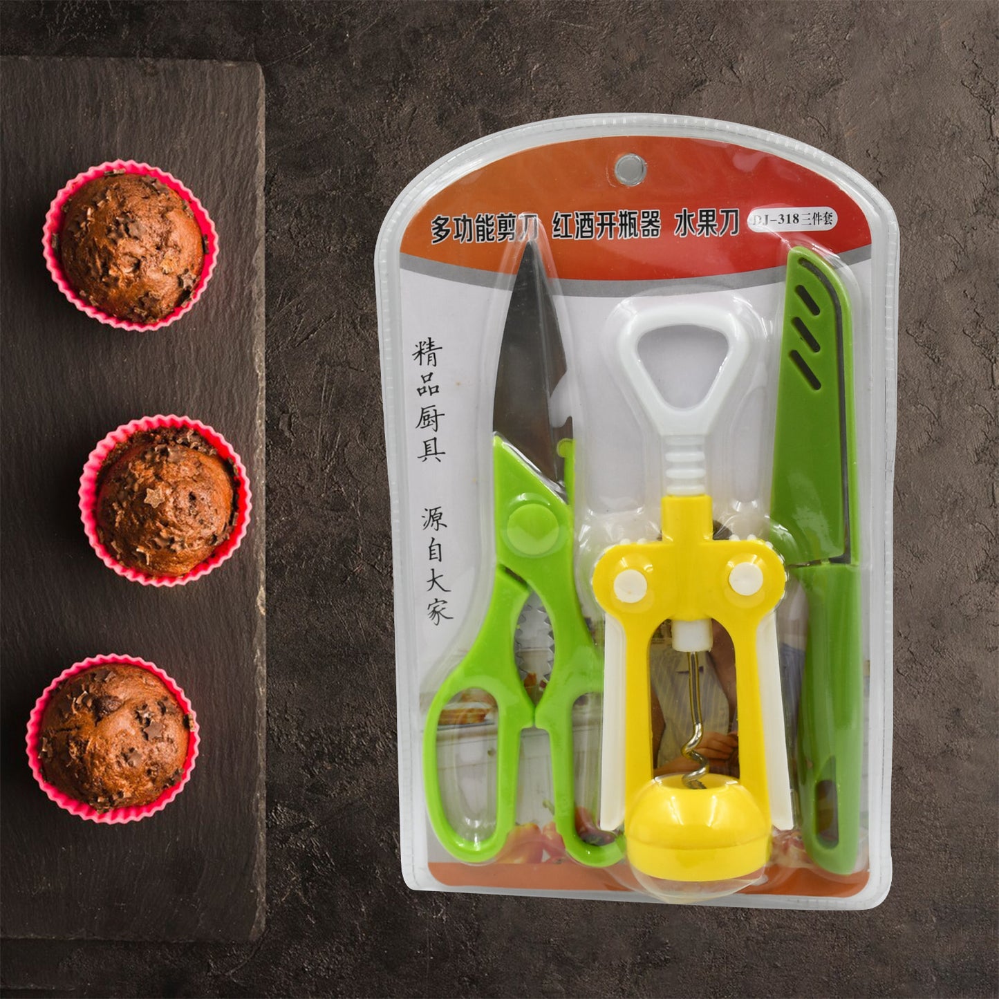 Wukusy 9142 multifunction kitchen tools set with stainless steel and plastic knives and scissors for versatile kitchen use