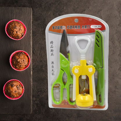 Wukusy 9142 multifunction kitchen tools set with stainless steel and plastic knives and scissors for versatile kitchen use