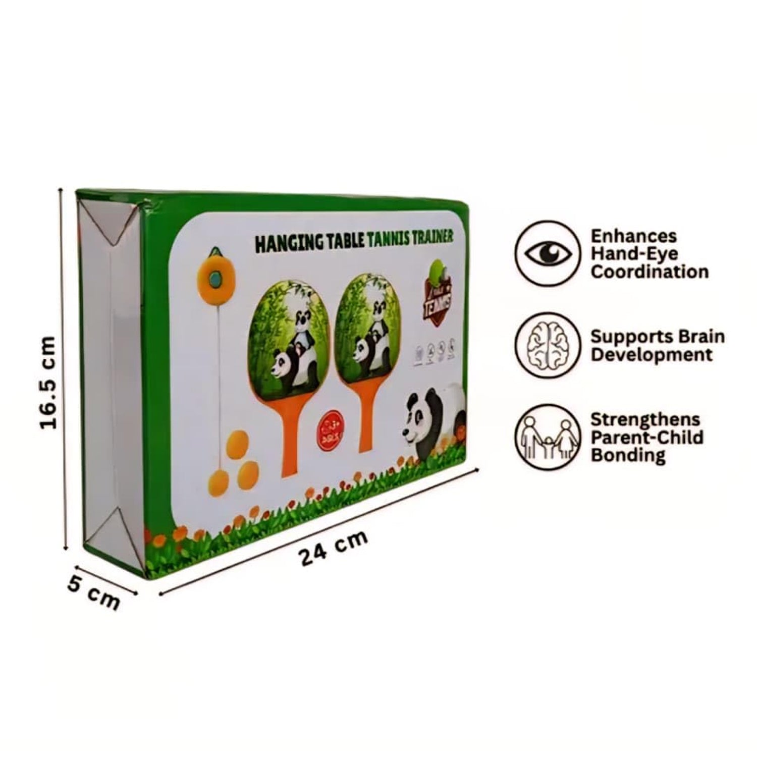 Wukusy hanging table tennis trainer set for kids, featuring a net, paddles, and balls for tabletop ping pong practice.