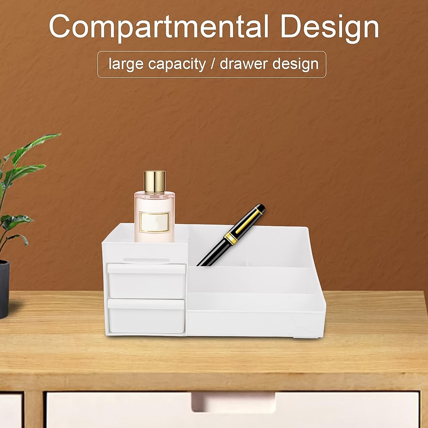 Wukusy large capacity desktop cosmetic storage box in mixed colors, organized with multiple compartments for makeup and beauty tools.