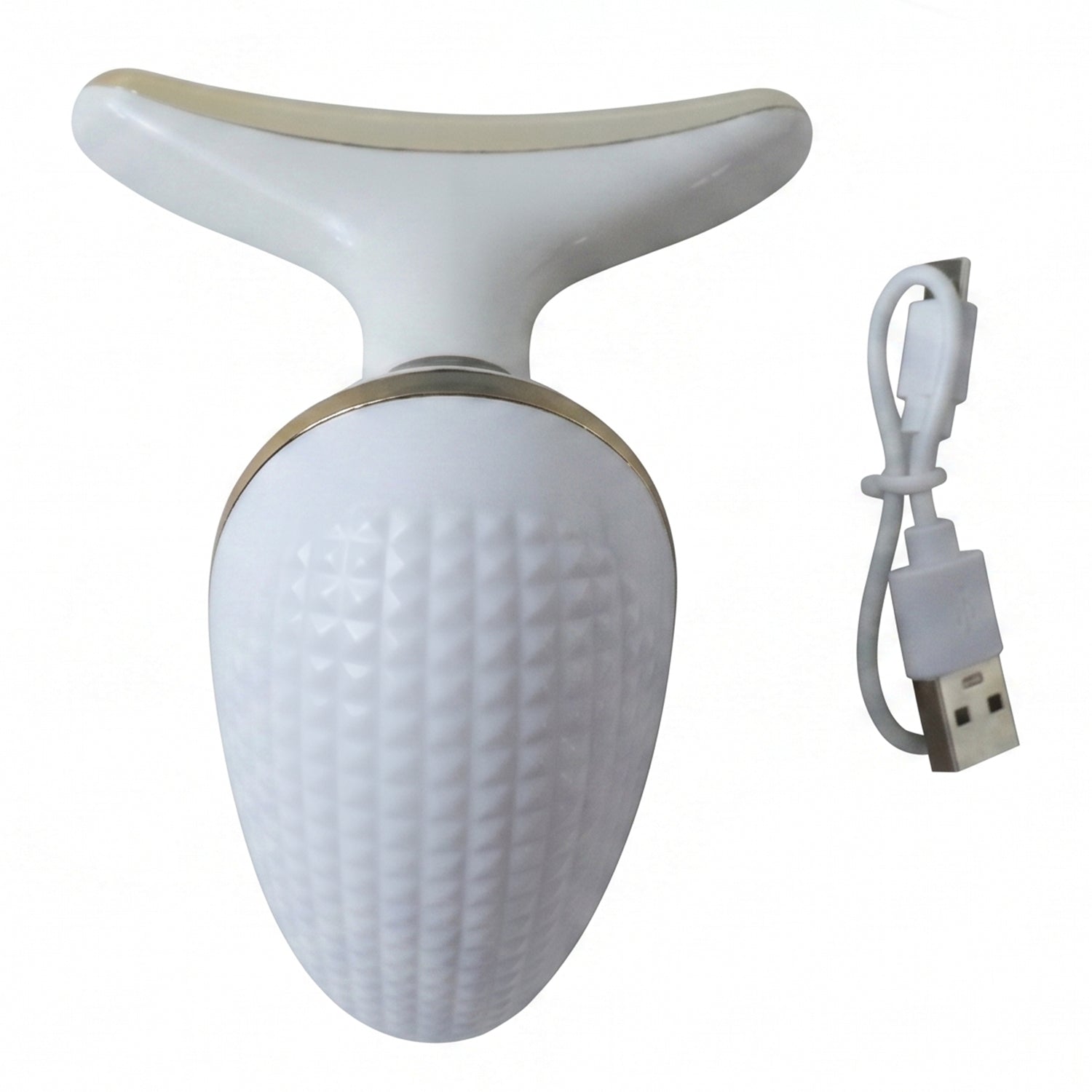 Wukusy electric neck and face massager device for lifting and firming skin, shown in use on the face and neck area.