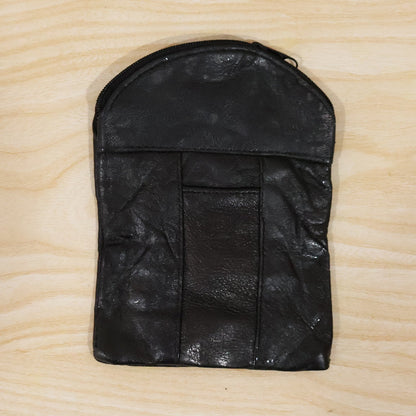 Leather mini zipper pouch by Wukusy, compact coin and card organizer for men and women, with a sleek, stylish design.
